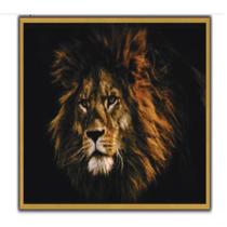 Quadro moldura inspiração leao africano realista decorativo dourada 70cm