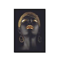 Quadro Moldura Mulher Negra Face Gold Sala Quarto Escritório 43x63 - ARTPAREDE