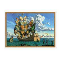 Quadro moldurado Salvador Dali Navio borboletas e mar