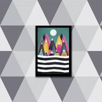 Quadro Montanhas Geométricas Multicoloridas 33x24cm - com vidro