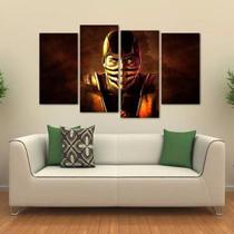Quadro Mortal Kombat Scorpion Mosaico Sala Em Tecido 4 Peças Quadro Mortal Kombat Scorpion Mosaico Sala Em Tecido 4 Peças