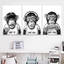 Quadro Mosaico 120x60 Três Macacos Sábios Brancos Moderno Quadro Mosaico 120x60 Três Macacos Sábios Brancos Moderno