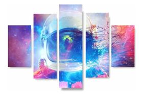 Quadro Mosaico 5 Partes Par Sala Austronauta Espaço