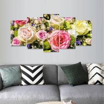 Quadro Mosaico 5 Peças Artístico Flores Buquê Rosas
