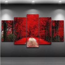 Quadro mosaico 5 peças floresta vermelha abstrato moderno painel para decoração de ambientes - NEYRAD