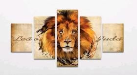 Quadro Mosaico 5 Peças Horizontal Fita Dupla Face Leão Juda