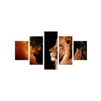 Quadro Mosaico 5 Peças Horizontal Mdf Fita Dupla Face Leão