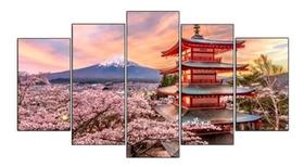 Quadro Mosaico 5 Peças Japão Oriental Monte Fuji Hd