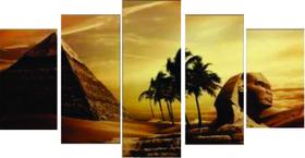 Quadro Mosaico 5 Peças Mdf Egito Pirâmide Acabamento Fosco