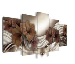 Quadro mosaico 5 peças orquidea marrom abstrato moderno painel para decoração de ambientes - NEYRAD