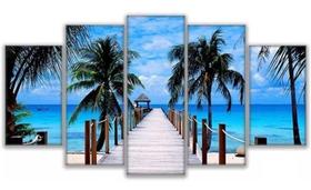 Quadro Mosaico 5 Peças Praia De Bali Coqueiros Mar Lindo