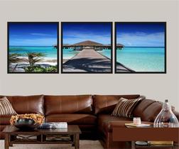 Quadro Mosaico Deck 3 Peças Paisagem Grande Praia Maldivas