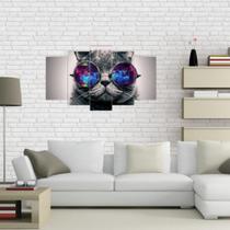 Quadro Mosaico Decoração 5 Peças Psicodélico Gato Decoração