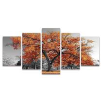 Quadro Mosaico Decorativo Árvore Ypê Laranja Fundo Preto E Branco