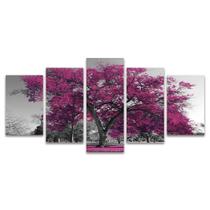 Quadro Mosaico Decorativo Árvore Ypê Rosa Pink Fundo Preto E Branco