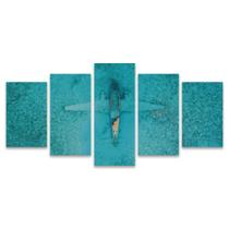 Quadro Mosaico Decorativo Avião Submerso Enferrujado Água Mar 5 Peças