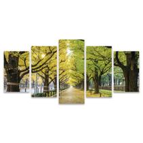 Quadro Mosaico Decorativo Caminho Folhas Verde Amarelo Árvores