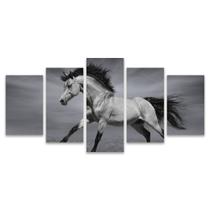 Quadro Mosaico Decorativo Cavalo Preto Branco Corsel Animal 5 Peças