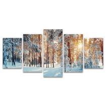 Quadro Mosaico Decorativo Floresta Neve Branco Sol Nevada Árvores