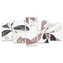 Quadro Mosaico Decorativo Folhas Plantas Branco Rosa Preto Moderno