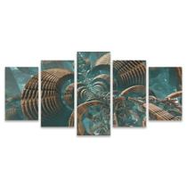 Quadro Mosaico Decorativo Futurista Abstrato Dourado Fundo Verde