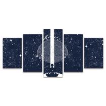 Quadro Mosaico Decorativo Ioga Labirinto Azul Estrelas Branco Galáxia