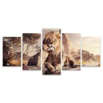 Quadro Mosaico Decorativo Leão Pai Filhote Felino Savana Entardecer