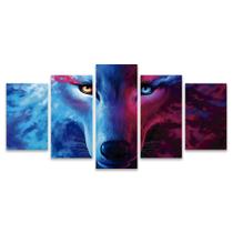 Quadro Mosaico Decorativo Lobo Colorido Rosa Azul Laranja 5 Peças Quadro Mosaico Decorativo Lobo Colorido Rosa Azul Laranja 5 Peças
