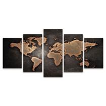 Quadro Mosaico Decorativo Mapa Mundi Efeito Ferro Laranja Cinza - Deliquadros