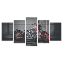 Quadro Mosaico Decorativo Moto Vintage Preto Vermelho Esportiva