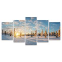 Quadro Mosaico Decorativo Paisagem Neve Sol Amanhecer Árvores