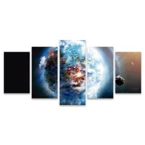 Quadro Mosaico Decorativo Planeta Congelado Flores Universo 5 Peças