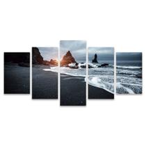 Quadro Mosaico Decorativo Praia Areia Ondas Mar Preto Montanhas Quadro Mosaico Decorativo Praia Areia Ondas Mar Preto Montanhas