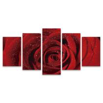 Quadro Mosaico Decorativo Rosa Com Gotas Vermelha Flor Floral