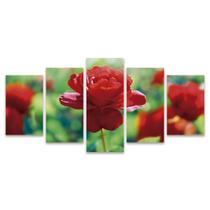 Quadro Mosaico Decorativo Rosa Vermelha Flor Floral Sol Fundo Verde