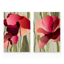 Quadro Mosaico Flores Vermelhas Abstratas Decorativo Artístico Kit 2 Telas Canvas Grande Sala Quarto - Bimper