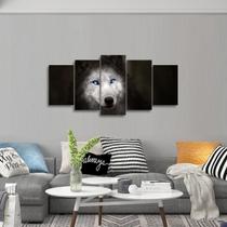 Quadro Mosaico Lobo Branco Olhos Azuis Para Quarto Sala