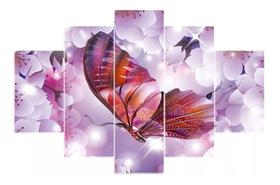 Quadro Mosaico Para Sala 5 Partes Borboleta Roxa Linda
