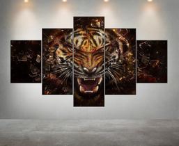 Quadro mosaico Tigre bravo 5 peças