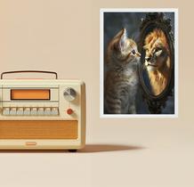 Quadro Motivacional Gatinho Espelho Leão 45X34Cm Quadro Motivacional Gatinho Espelho Leão 45X34Cm