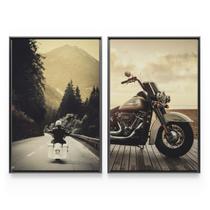 Quadro Moto Custom Motorcycle Lifestyle Harley Davidson Kit 2 Telas Com Moldura - Bimper