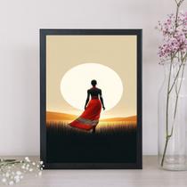 Quadro Mulher Africana Ao Por Do Sol 45x34cm