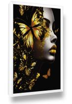 Quadro Mulher Borboleta Luxo Tons Dourado