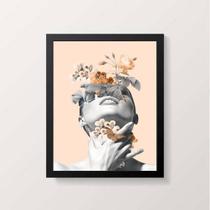 Quadro Mulher Com Borboletas E Flores 45X34 Com Vidro Preta