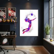 Quadro Mulher Jogando Vôlei 70x50cm Mold Preta