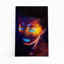 Quadro Mulher Maquiagem Neon Laranja E ul Canvas 60X40Cm