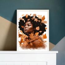 Quadro Mulher Negra Folhas Outono 45x34cm - com vidro Quadro Mulher Negra Folhas Outono 45x34cm - com vidro
