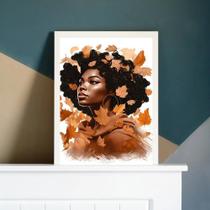 Quadro Mulher Negra Outono 33x24cm - Vidro e Moldura Preta