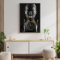 Quadro Mulher Tempo Dourado Sala escritório hall de entrada Uno com Moldura