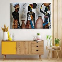 Quadro Mulheres Africanas Tela Madeira e Tecido Alta Definição Grande 60x90